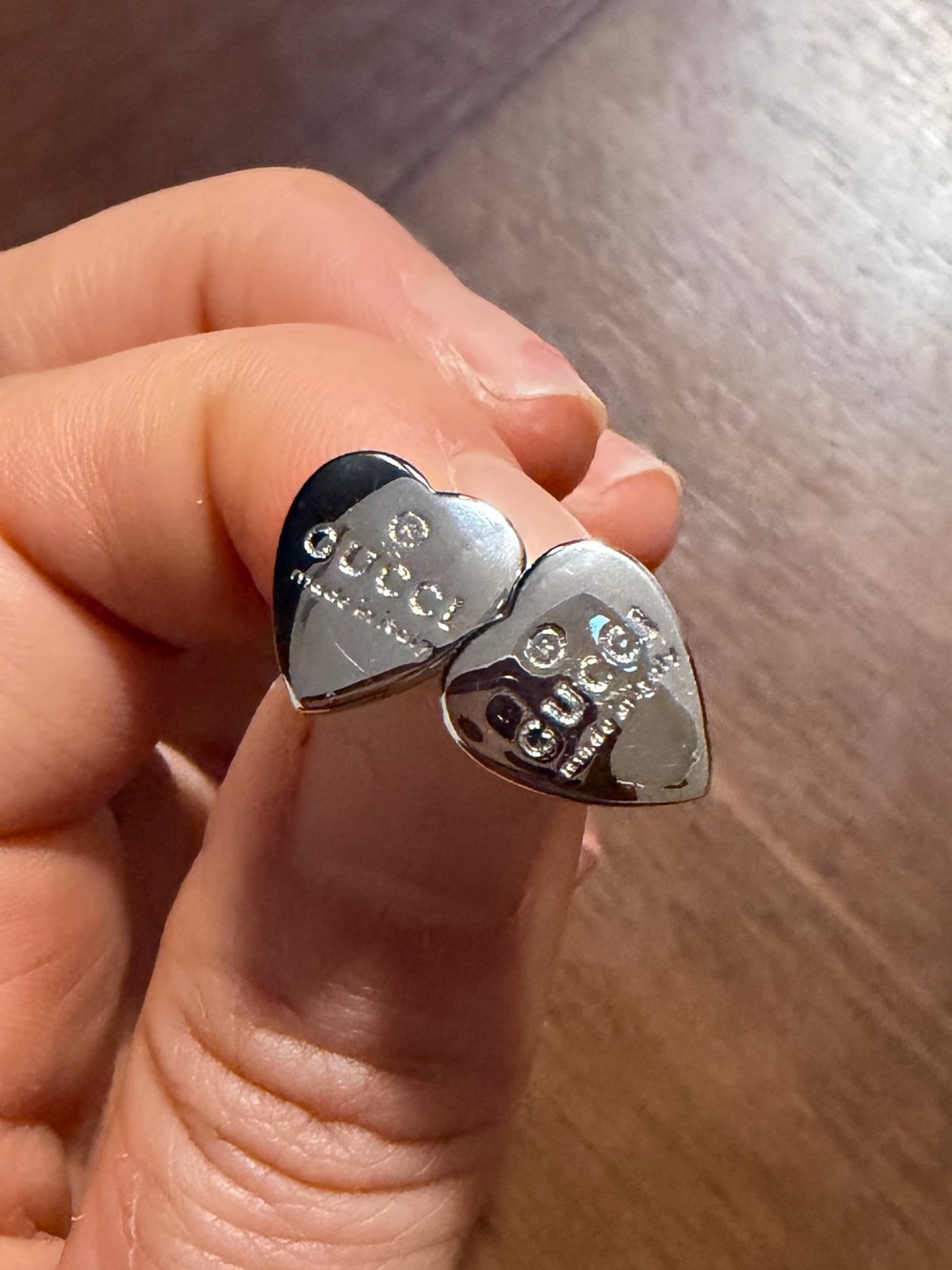 Gucci Silver Heart Logo Stud Earrings